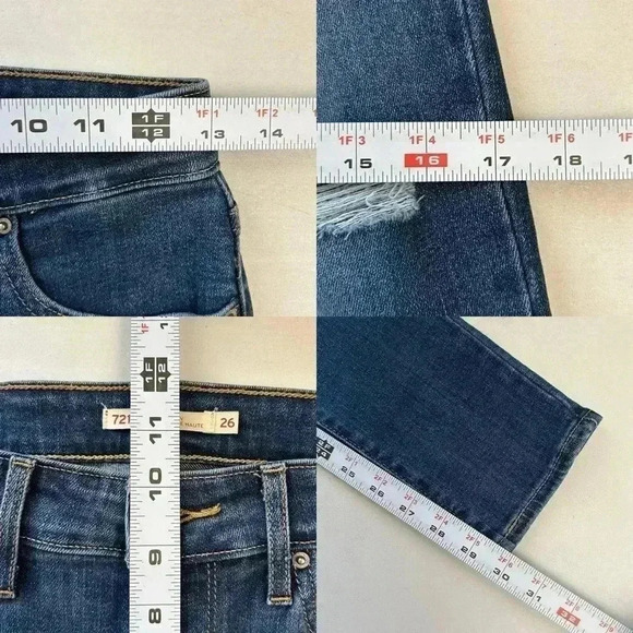 Levi’s 721 High Rise Skinny Jeans Distressed Dark Blue Denim Size 26 - Picture 11 of 16